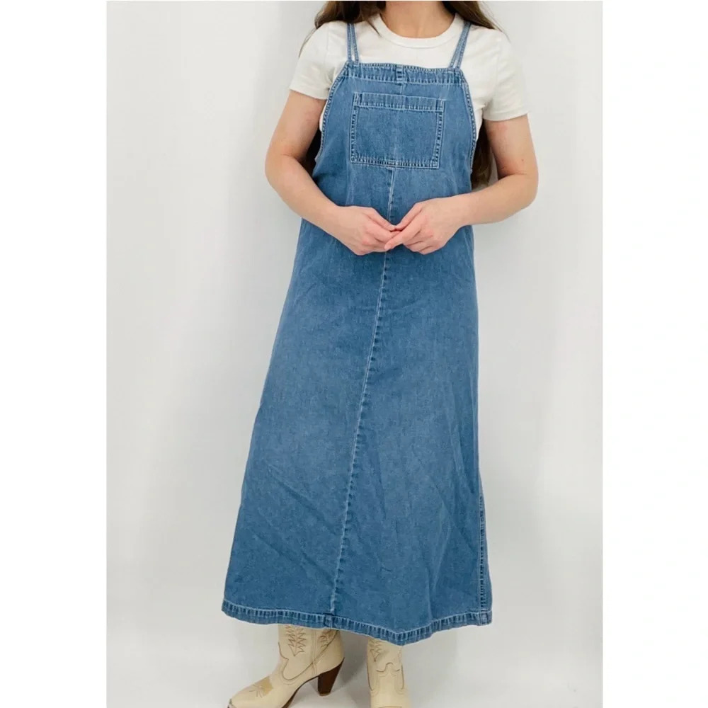 vintage coastal cowgirl cottagecore denim pullover dress minimalist size S - Picture 2 of 8